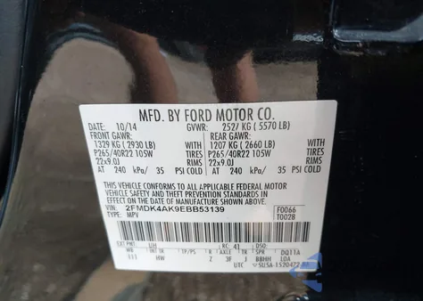 2014 Ford Edge Sport from USA, damaged, VIN 2FMDK4AK9EBB53139